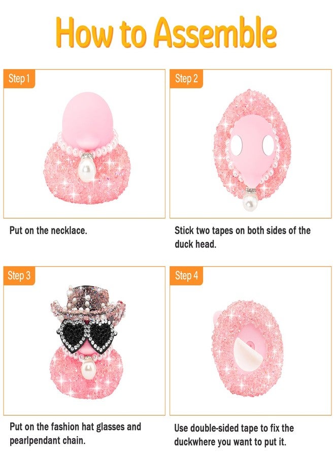 wonuu Diamond Rubber Duck Car Ornaments Duck Car Dashboard Decorations for Cool car Accessories with, Pink Diamond - Image 2